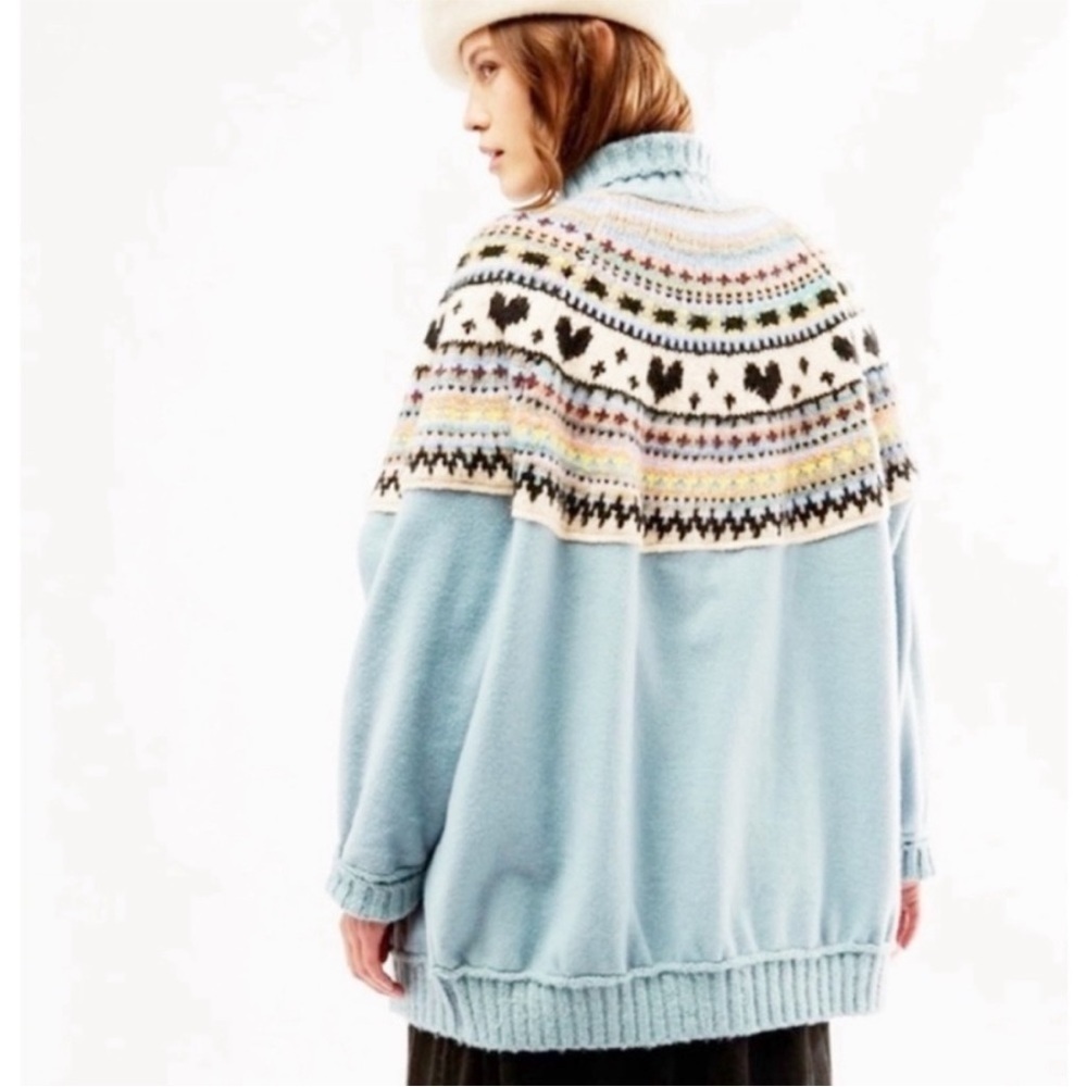 Free People Blue Fair Isle Zip-Up Cardigan Jacket - Picture 9 of 13